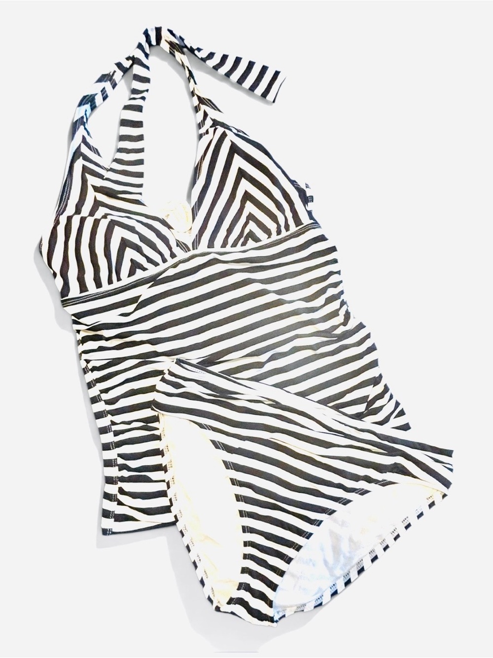 Tommy Bahama Black and White Striped Halter Tankini XL/L